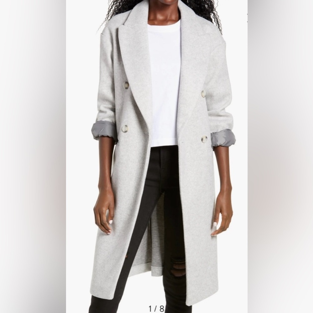 Topshop Light Heathered Grey Double-Breasted Trench Coat NWT Size 12